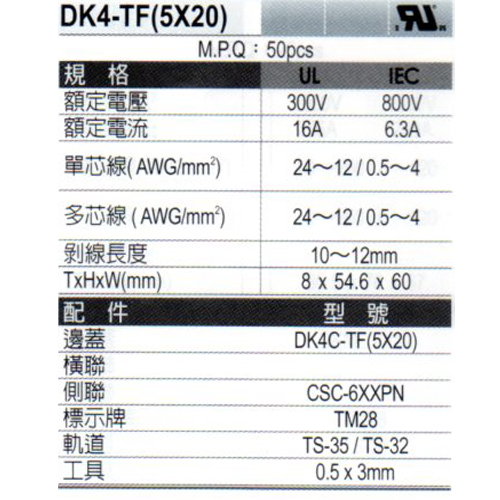 DK4-TF(5X20) 規格